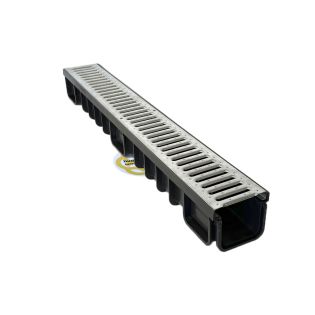 Image 63 Drainage tray with steel grid 100x130x1000 mm, DN75/50, plastic, black