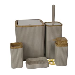 Image 22 Набір аксесуарів для ванної кімнати STELLA 5в1, мокко з обідком деревом