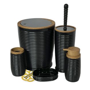 Image 12 Набір аксесуарів для ванної кімнати ELEGANCE 5в1, круглий, чорний, дерево