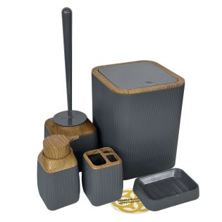 Image 21 Набір аксесуарів для ванної кімнати STRIPED 5в1, квадратний, антрацит, обідок дерево
