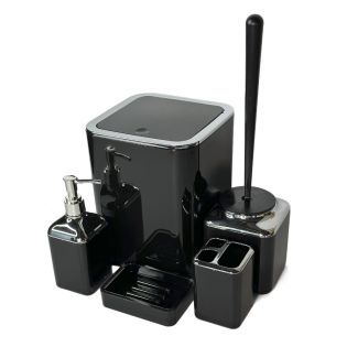 Image 11 Набір аксесуарів для ванної кімнати Baskili 5в1, квадратний, чорний з обідком