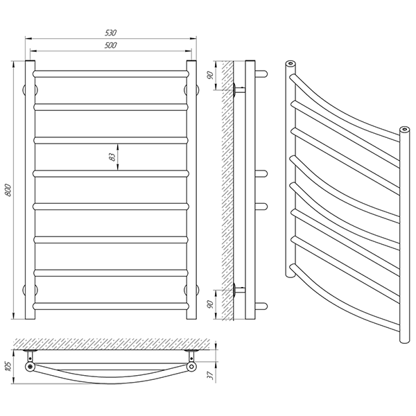 Схема - Полотенцесушитель Laris Микс П8 500 х 800