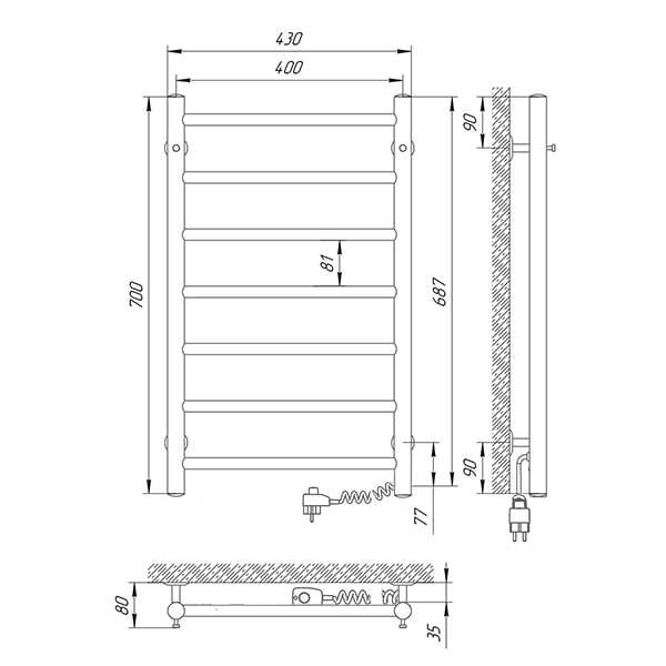 Схема - Рушникосушарка Альфа П7 400х700 Електро (підкл. справа)