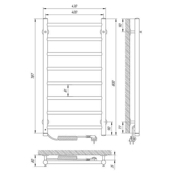 Схема - Рушникосушарка Laris Альфа П8 400 х 800 Е (підкл. зліва)
