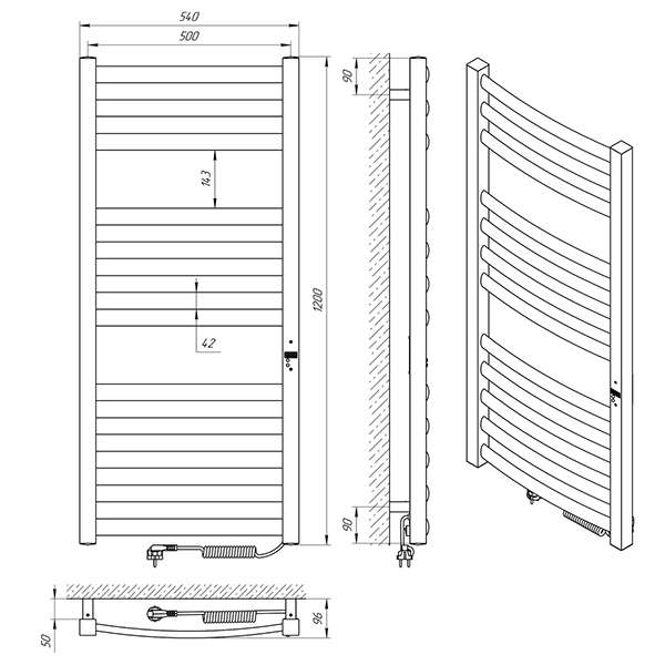 Схема - Рушникосушарка Laris Атлант Преміум П12 500 х 1200 Е (підкл. справа)