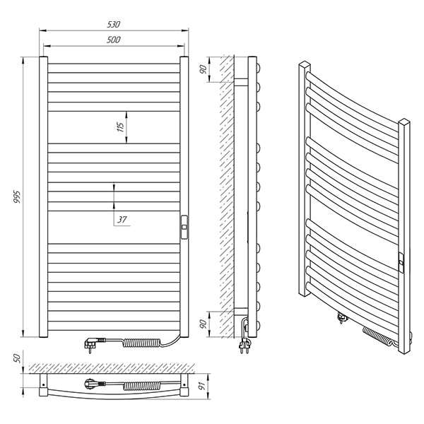 Схема - Рушникосушарка Laris Гранд П12 500 х 1000 Е (підкл. справа)