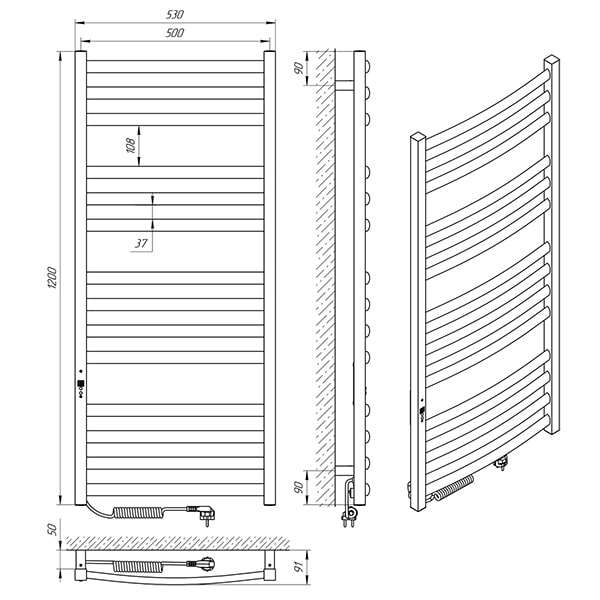 Схема - Рушникосушарка Laris Гранд П14 500 х 1200 Е (підкл. зліва)
