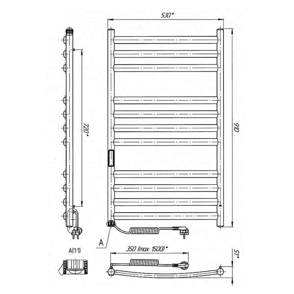 Схема - Електрична рушникосушарка Laris Класік Преміум П11 500 х 900 Е (підкл. зліва) S