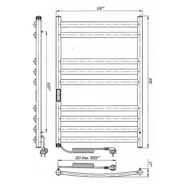 Схема - Електрична рушникосушарка Laris Класік Преміум П9 500 х 800 Е (підкл. справа) S