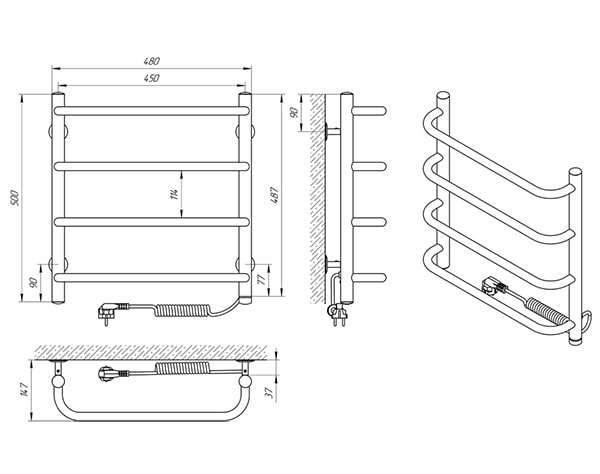 Схема - Електрична рушникосушарка Laris Стандарт П4 450 х 500 Е (підкл. справа)