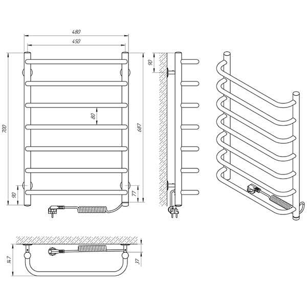Схема - Рушникосушарка Laris Стандарт П7 450 х 700 Е (підкл. справа)