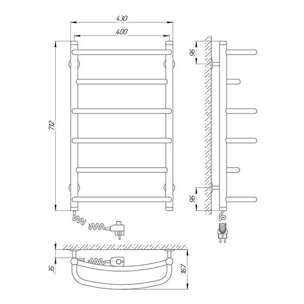 Схема - Полотенцесушитель Laris Еврофлеш П6 400 х 700 Э (подкл. слева)