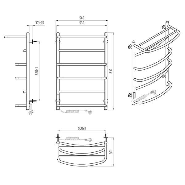 Схема - Електрична рушникосушарка Laris Єврофлеш П6 500 х 800 з полицею Е (підкл. зліва) S