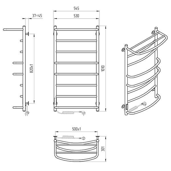 Схема - Електрична рушникосушарка Laris Єврофлеш П8 500 х 1000 з полицею Е (підкл. зліва) S
