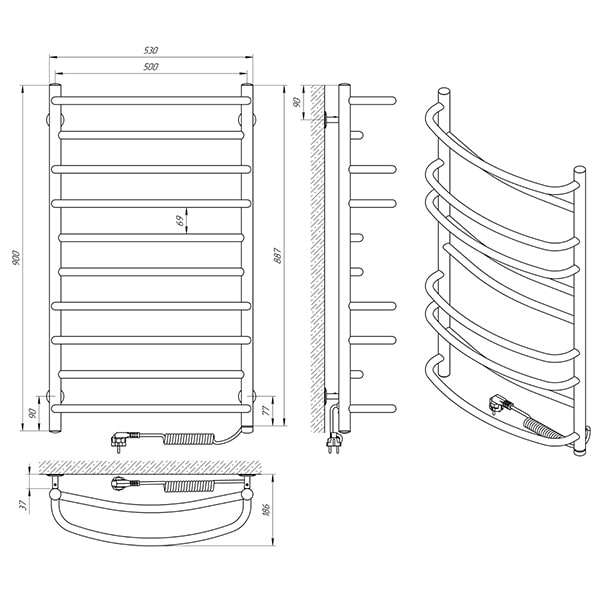 Схема - Рушникосушарка Laris Євромікс П10 500 х 900 Е (підкл. справа)