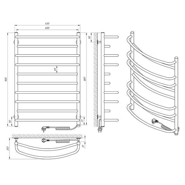 Схема - Рушникосушарка Laris Євромікс П10 600 х 900 Е (підкл. справа)