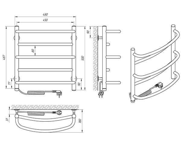 Схема - Рушникосушарка Laris Євромікс П5 450 х 500 Е (підкл. зліва)