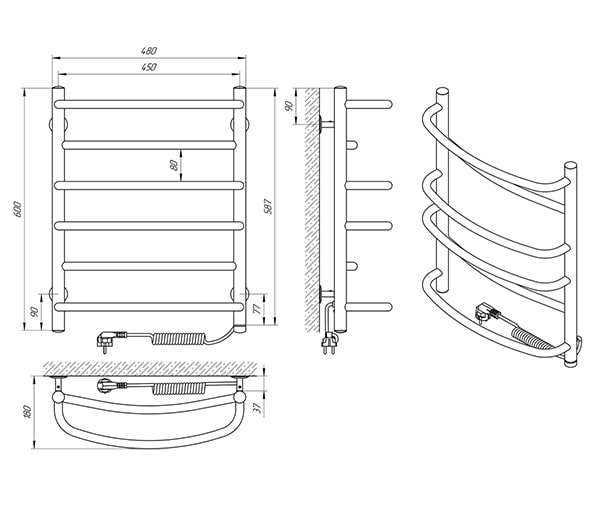 Схема - Рушникосушарка Laris Євромікс П6 450 х 600 Е (підкл. справа)