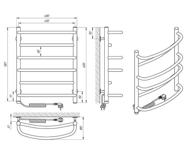 Схема - Рушникосушарка Laris Євромікс П6 450 х 600 Е (підкл. зліва)