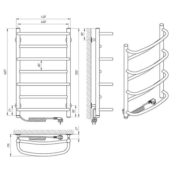 Схема - Рушникосушарка Laris Євромікс П7 400 х 700 Е (підкл. зліва)