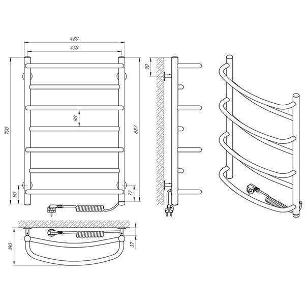 Схема - Рушникосушарка Laris Євромікс П7 450 х 700 Е (підкл. справа)