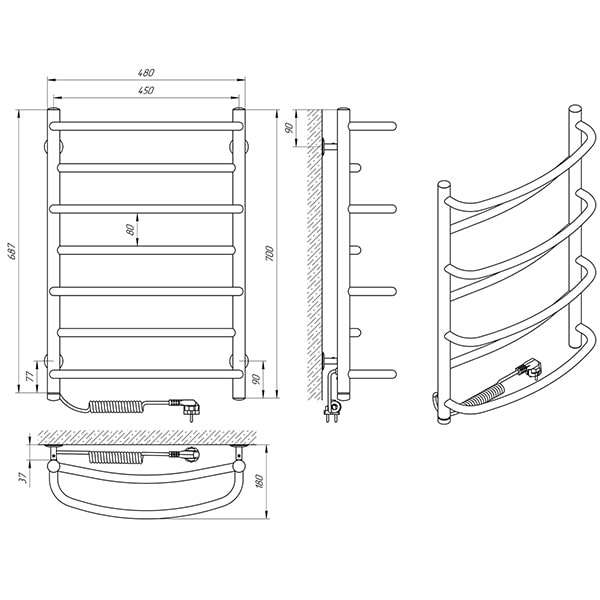 Схема - Рушникосушарка Laris Євромікс П7 450 х 700 Е (підкл. зліва)