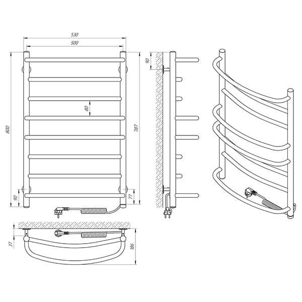 Схема - Полотенцесушитель Laris Евромикс П8 500 х 800 Э (подкл. справа)