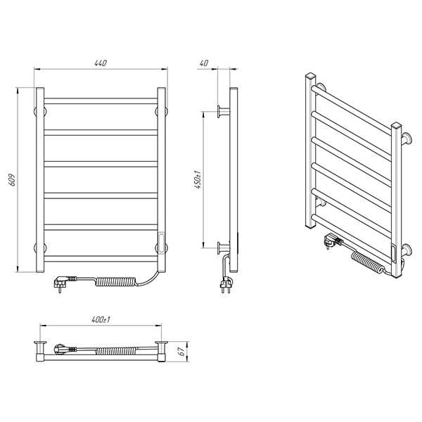 Схема - Електрична рушникосушарка Laris Зебра Альфа ЧФ6 400 х 600 Е (підкл. справа) R3