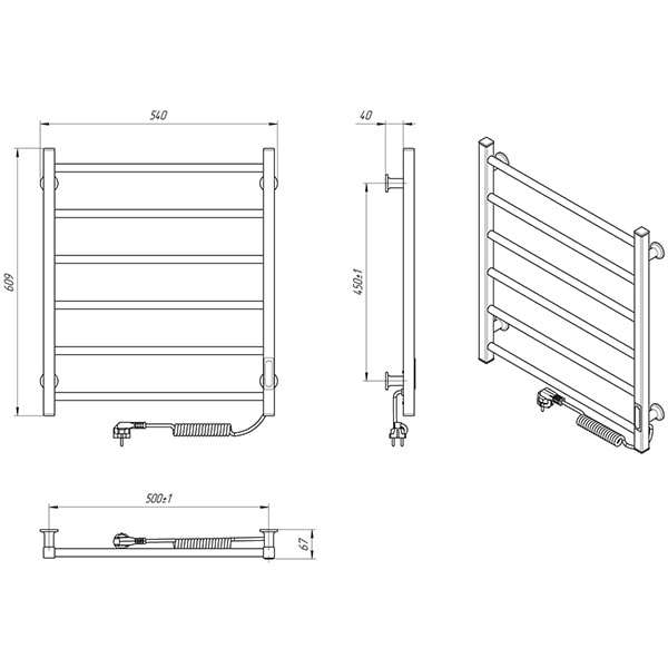 Схема - Електрична рушникосушарка Laris Зебра Альфа ЧФ6 500 х 600 Е (підкл. справа) R3