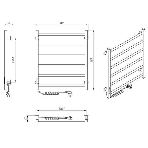 Схема - Электрический полотенцесушитель Laris Зебра Альфа ЧК6 500 х 600 Э (подкл. слева) R3