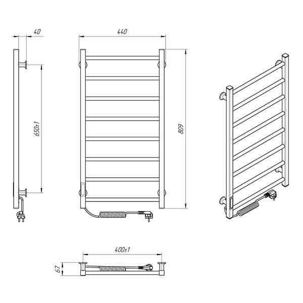 Схема - Електрична рушникосушарка Laris Зебра Альфа ЧФ8 400 х 800 Е (підкл. зліва) R3