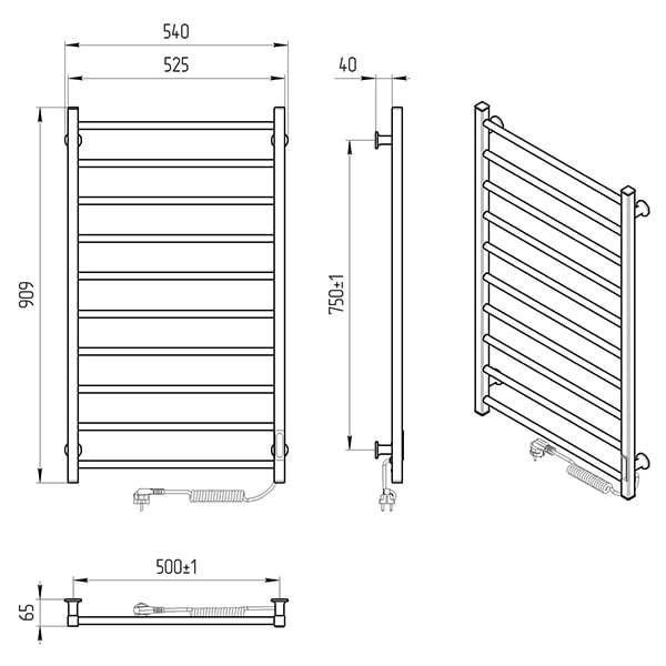 Схема - Електрична рушникосушарка Laris Зебра Альфа ЧФЧ10 500 х 900 Е (підкл. справа) R3