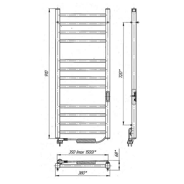 Схема - Електрична рушникосушарка Laris Зебра Альфа ЧФЧ12 350 х 900 Е (підкл. справа) R3