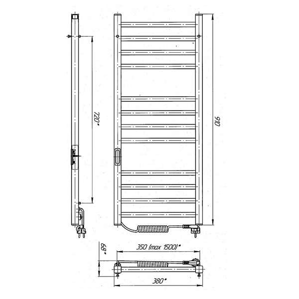 Схема - Електрична рушникосушарка Laris Зебра Альфа ЧФЧ12 350 х 900 Е (підкл. зліва) R3