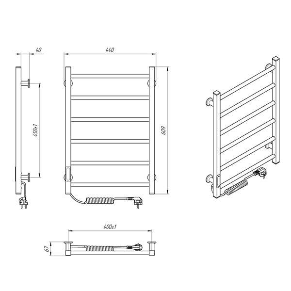 Схема - Электрический полотенцесушитель Laris Зебра Альфа ЧКЧ6 400 х 600 Э (подкл. слева) R3