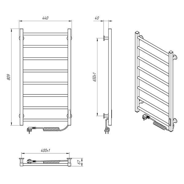Схема - Електрична рушникосушарка Laris Зебра Альфа ЧФЧ8 400 х 800 Е (підкл. справа) R3