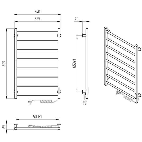 Схема - Электрический полотенцесушитель Laris Зебра Альфа ЧКЧ8 500 х 800 Э (подкл. справа) R3