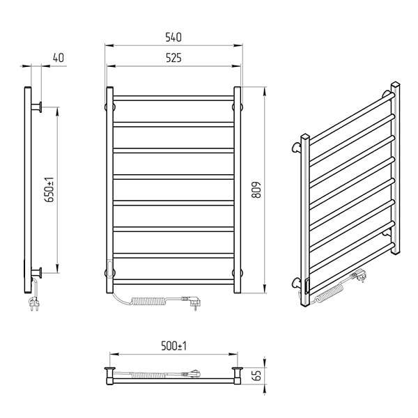 Схема - Електрична рушникосушарка Laris Зебра Альфа ЧФЧ8 500 х 800 Е (підкл. зліва) R3