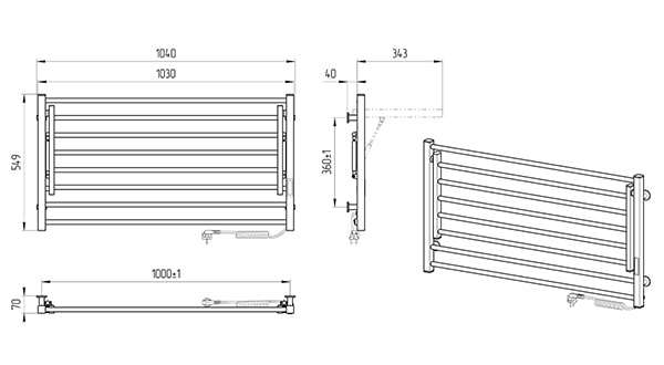 Схема - Електрична рушникосушарка Laris Зебра Астор ЧФ8 1000 х 500 Е (підкл. справа)