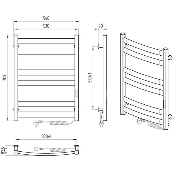 Схема - Електрична рушникосушарка Laris Зебра Атлант ЧФЧ6 500 х 700 Е (підкл. справа) R3