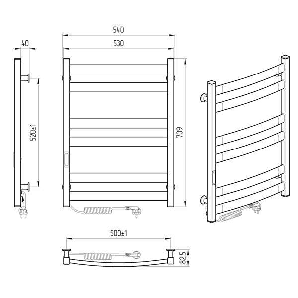 Схема - Електрична рушникосушарка Laris Зебра Атлант ЧФЧ6 500 х 700 Е (підкл. зліва) R3