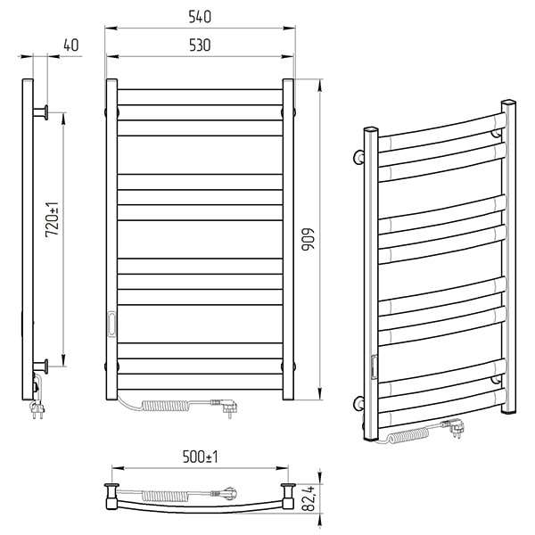 Схема - Электрический полотенцесушитель Laris Зебра Атлант ЧКЧ8 500 х 900 Э (подкл. слева) R3