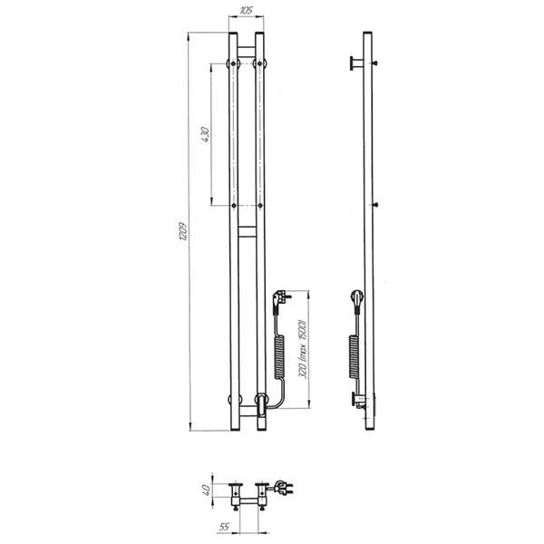 Схема - Електрична рушникосушарка Laris Зебра Дует 80 х 1200 Е (підкл. справа) R3