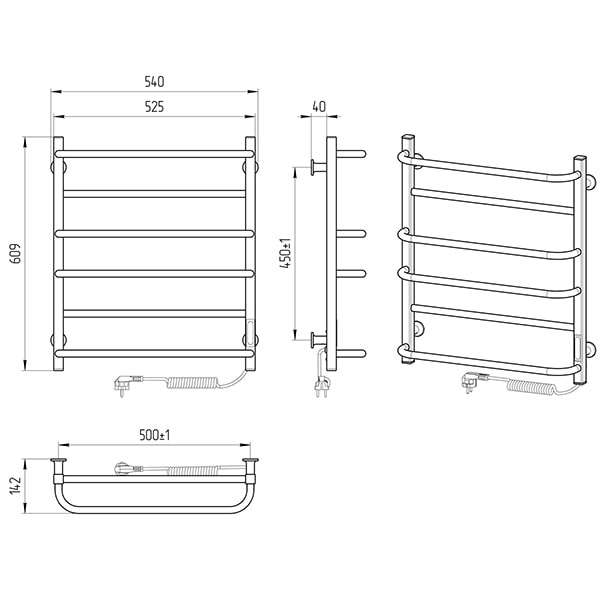Схема - Електрична рушникосушарка Laris Зебра Комфорт ЧФ6 500 х 600 Е (підкл. справа) R3