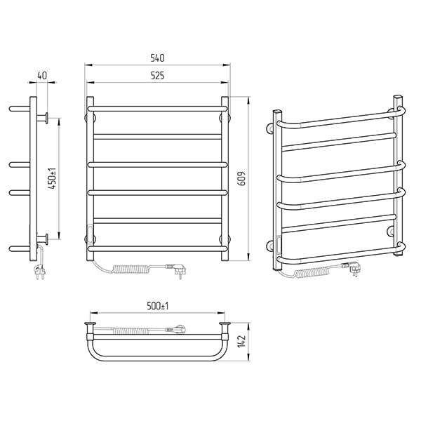 Схема - Електрична рушникосушарка Laris Зебра Комфорт ЧФ6 500 х 600 Е (підкл. зліва) R3