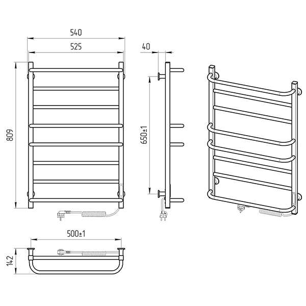 Схема - Електрична рушникосушарка Laris Зебра Комфорт ЧФ8 500 х 800 Е (підкл. справа) R3