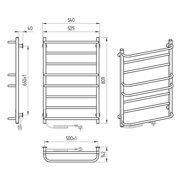 Схема - Електрична рушникосушарка Laris Зебра Комфорт ЧФ8 500 х 800 Е (підкл. зліва) R3