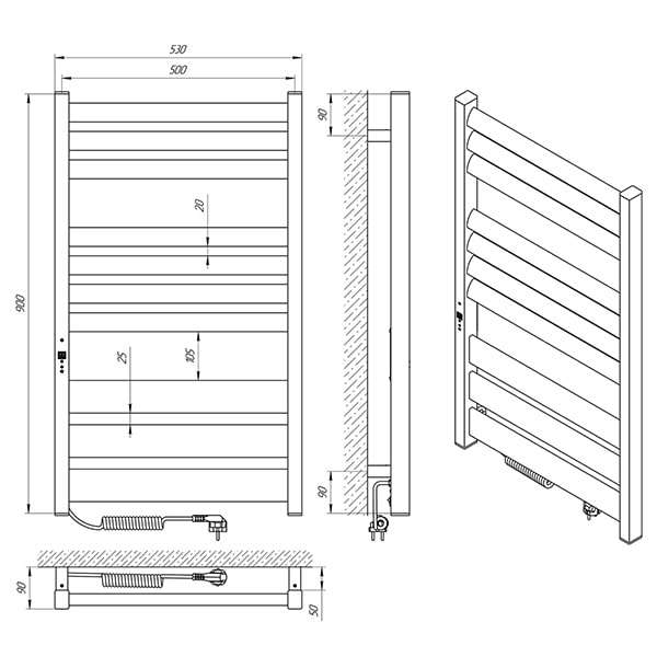 Схема - Рушникосушарка Laris Зебра Лавина ЧФЧ10 500 х 900 Е (підкл. зліва)