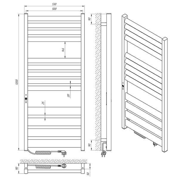 Схема - Рушникосушарка Laris Зебра Лавина ЧК13 500 х 1200 Е (підкл. зліва)