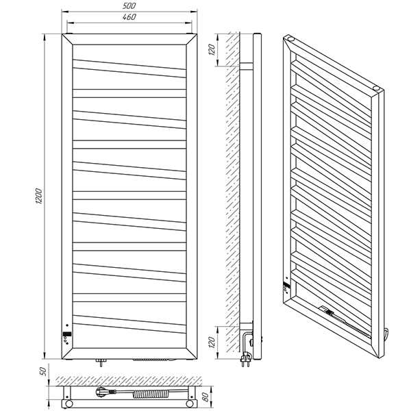Схема - Рушникосушарка Laris Зебра Міраж ЧФЧ12 500 х 1200 Е (підкл. справа)